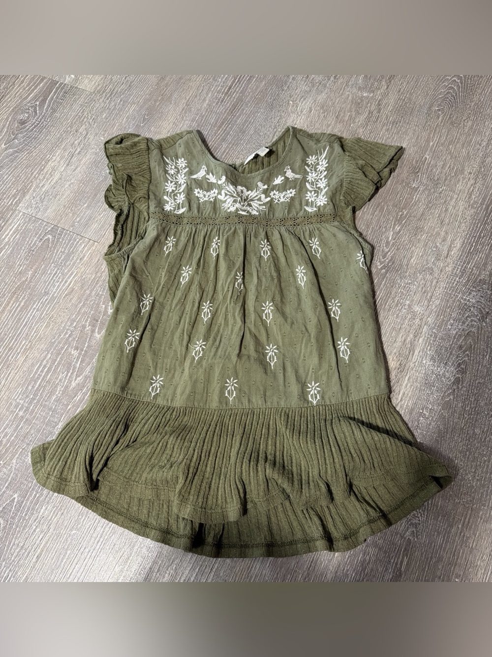 Lucky Brand Olive Green Embroidered Boho Top